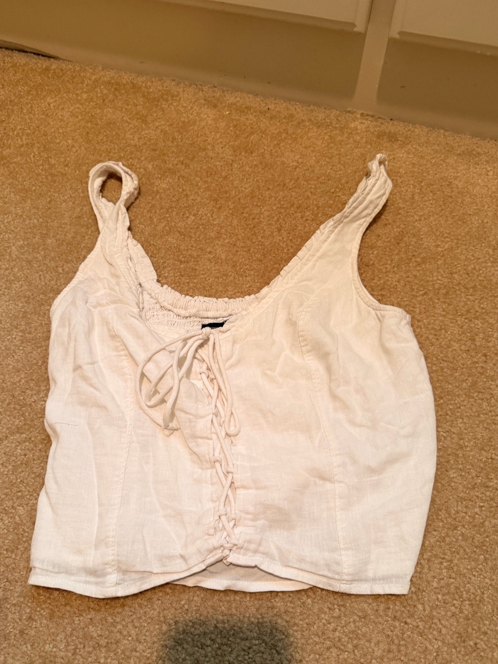 Abercrombie & Fitch Cream Lace-Up Scoop Tank